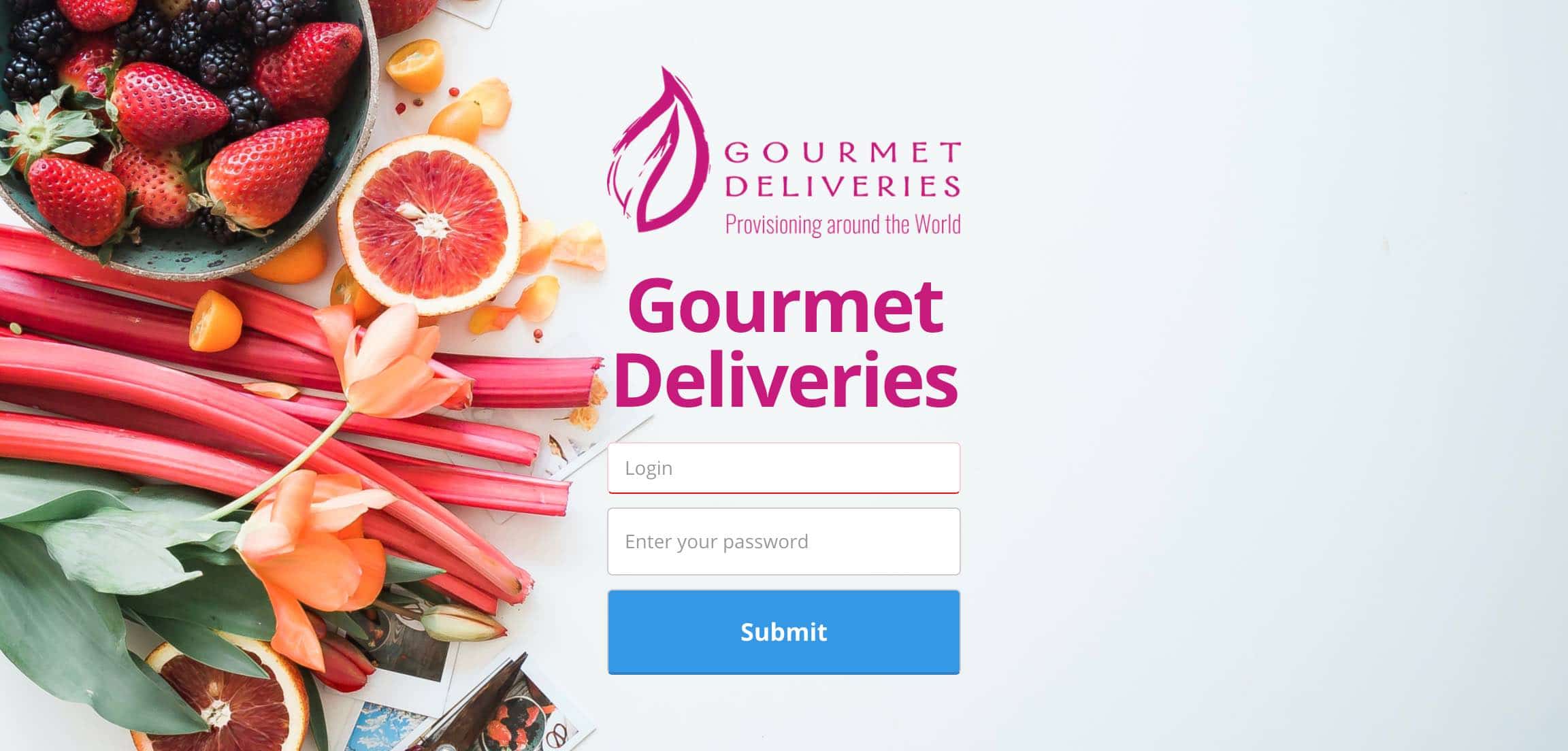 Gourmet Deliveries Login Page