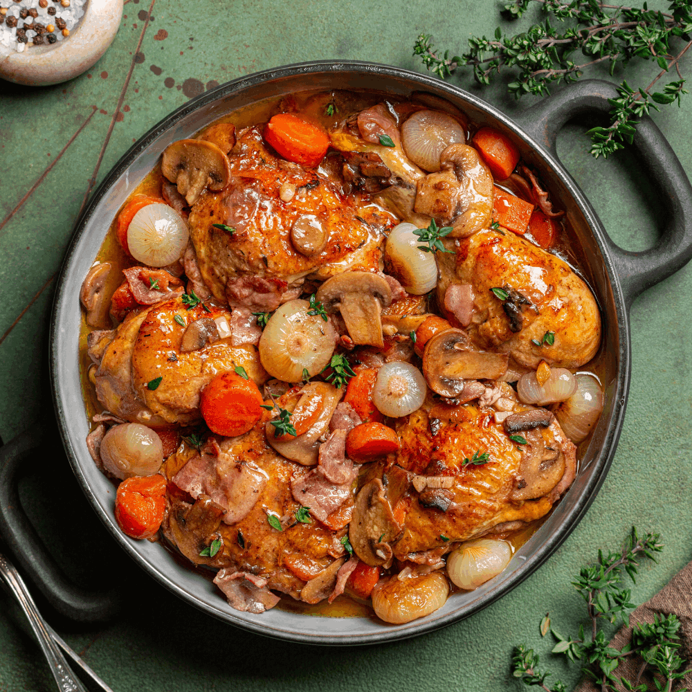 Coq au vin is another staple of French cuisine