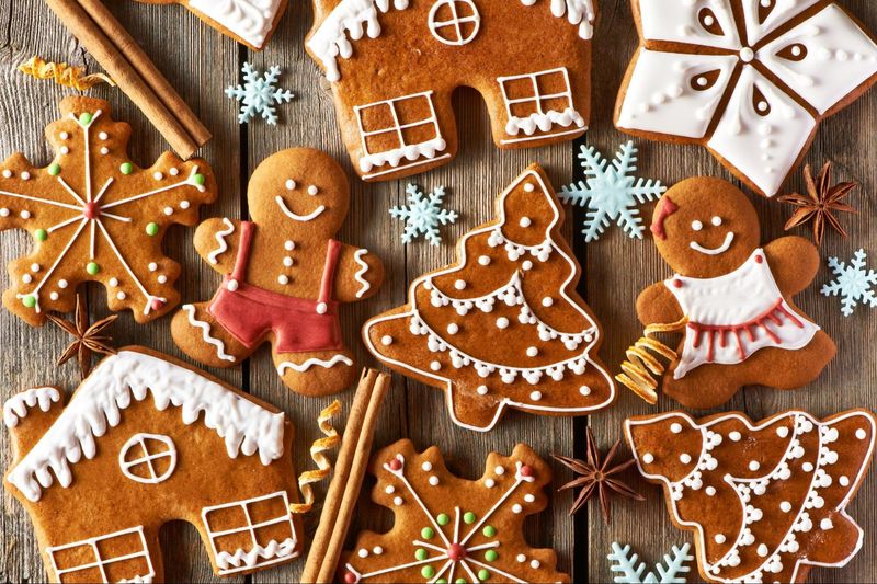 Gingerbread cookies on a wooden table