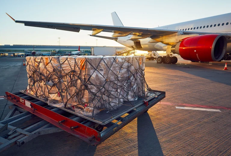 Delivery pallet wrapped and ready to be transported.